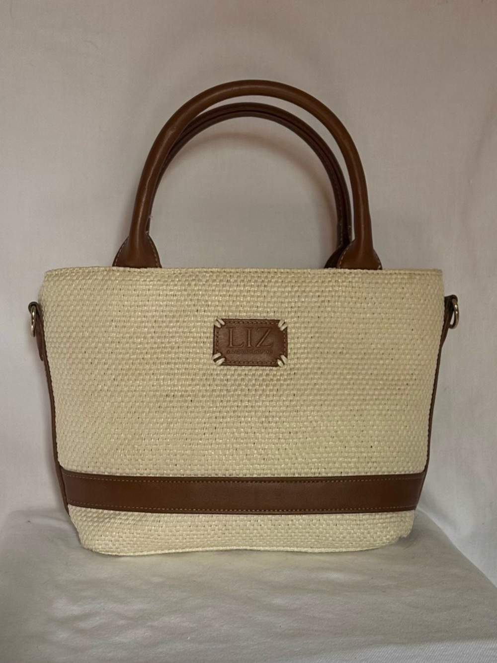 Liz Claiborne Straw & Vegan Leather Satchel Crossbody Bag
